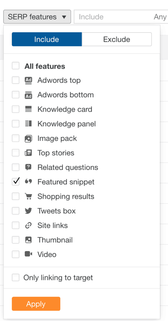 featured snippets on ahrefs