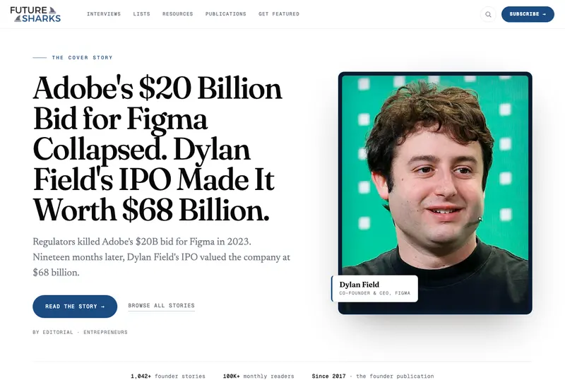 Future Sharks homepage — founder interview publication